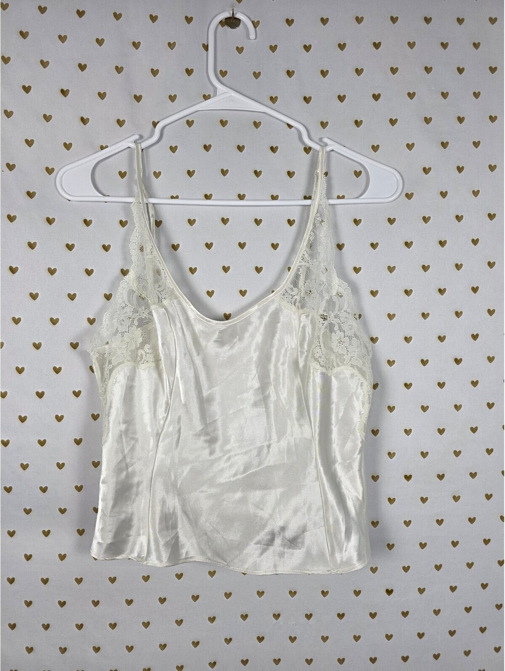 Victorias Secret Vintage Heart Label White Satin Babydoll Tank Top Medium